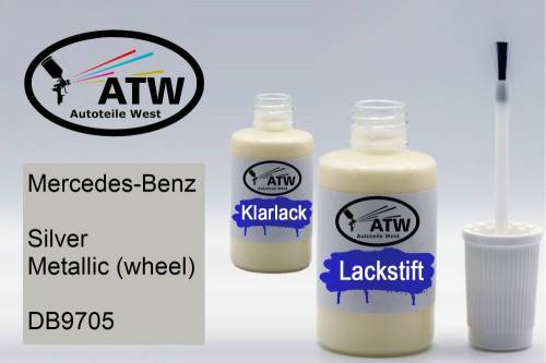 Mercedes-Benz, Silver Metallic (wheel), DB9705: 20ml Lackstift + 20ml Klarlack - Set, von ATW Autoteile West.